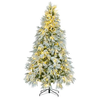 7.5FT Pre-Lit Spruce Snow Flocked Christmas Tree, Artificial Hinged