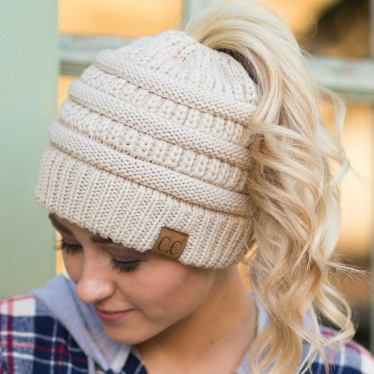 CC Messy Bun Adults and Kids Ponytail Beanies Hats