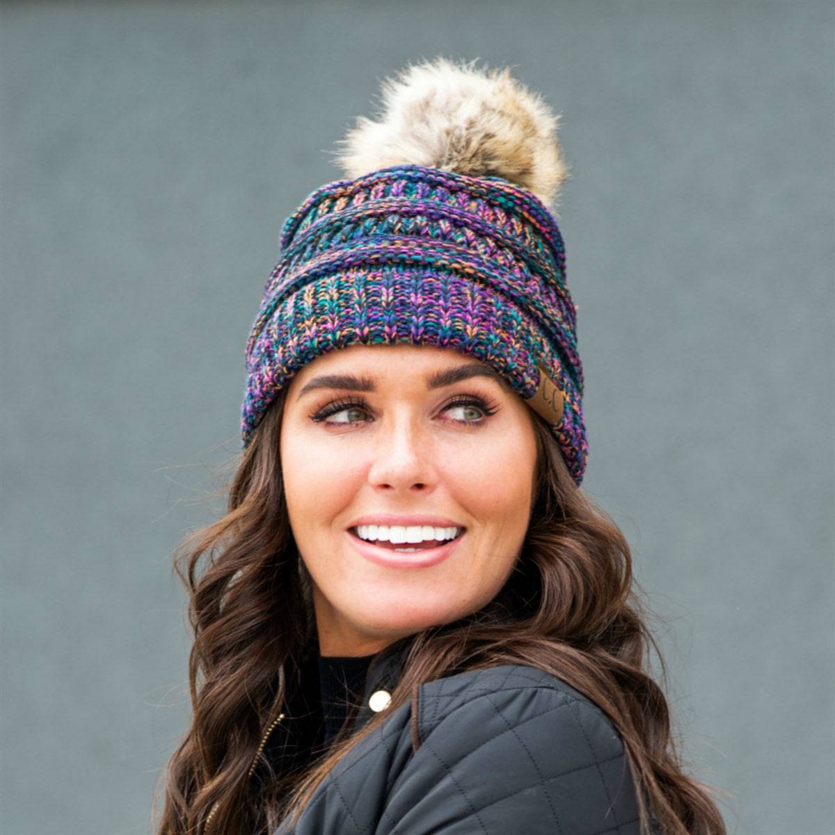 CC Trending 4-Tone Beanie w/ Tan Pom