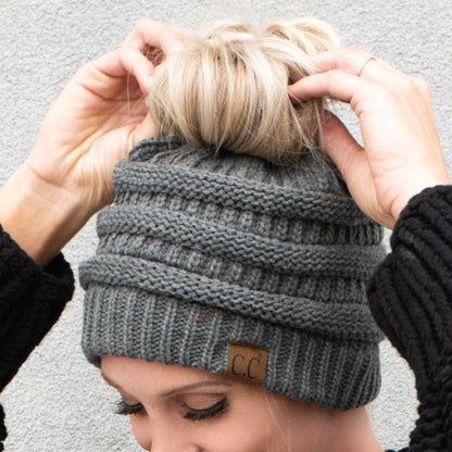 CC Messy Bun Adults and Kids Ponytail Beanies Hats