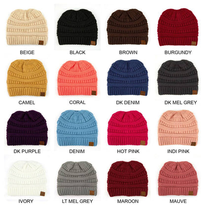 CC Messy Bun Adults and Kids Ponytail Beanies Hats