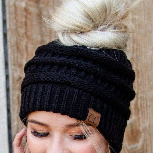 CC Messy Bun Adults and Kids Ponytail Beanies Hats