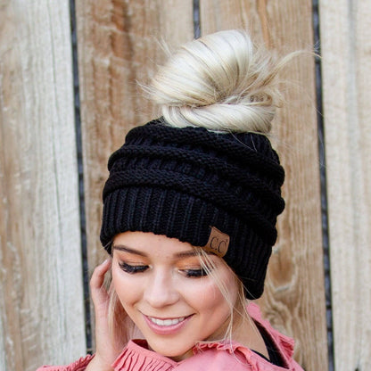 CC Messy Bun Adults and Kids Ponytail Beanies Hats