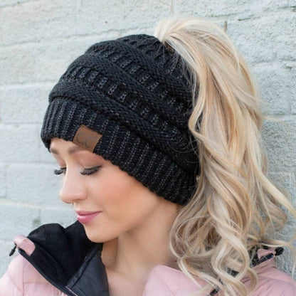 CC Messy Bun/Pony Metallic Beanie