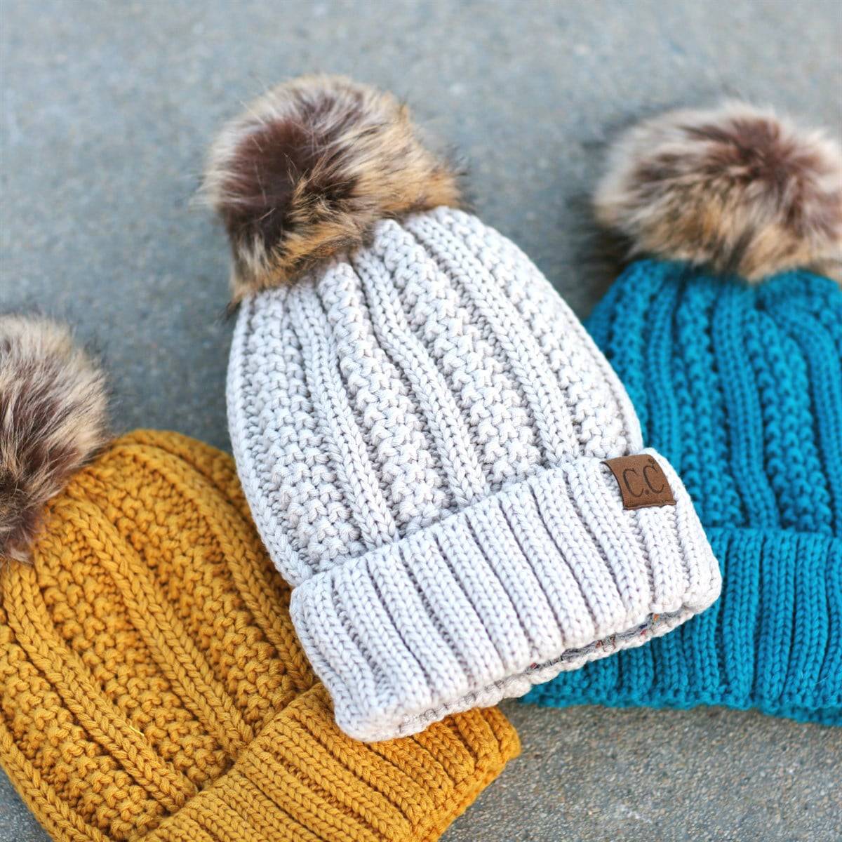 CC Bold Pom Accented Kids Youth to Adult Beanies Hats