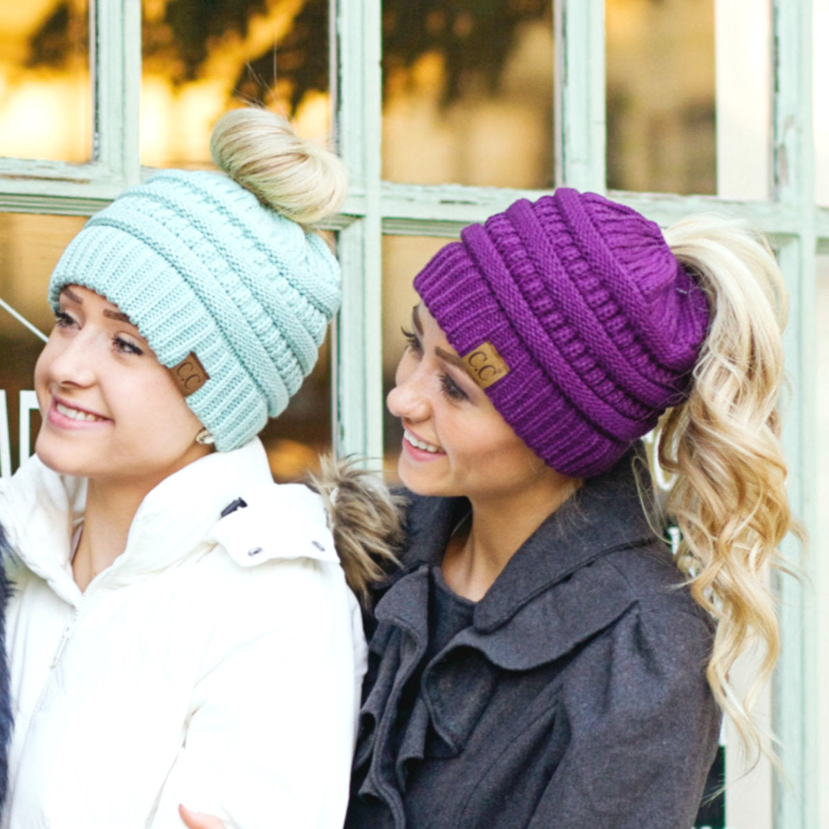 CC Messy Bun Adults and Kids Ponytail Beanies Hats