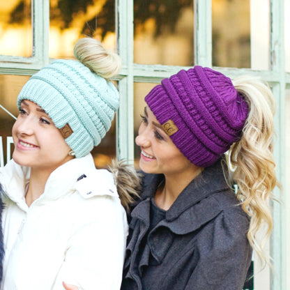 CC Messy Bun Adults and Kids Ponytail Beanies Hats