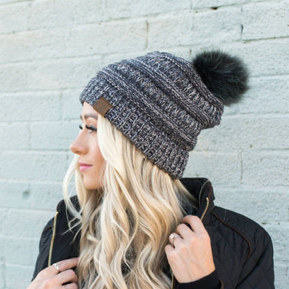 CC Trending 4-Tone Beanie w/ Tan Pom