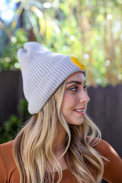 Smiley Face Ribbed Beanie 🙂