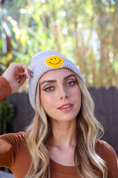 Smiley Face Ribbed Beanie 🙂