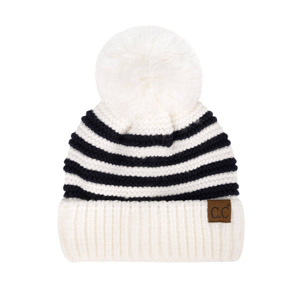 CC Chunky Knit Striped Pom Beanie