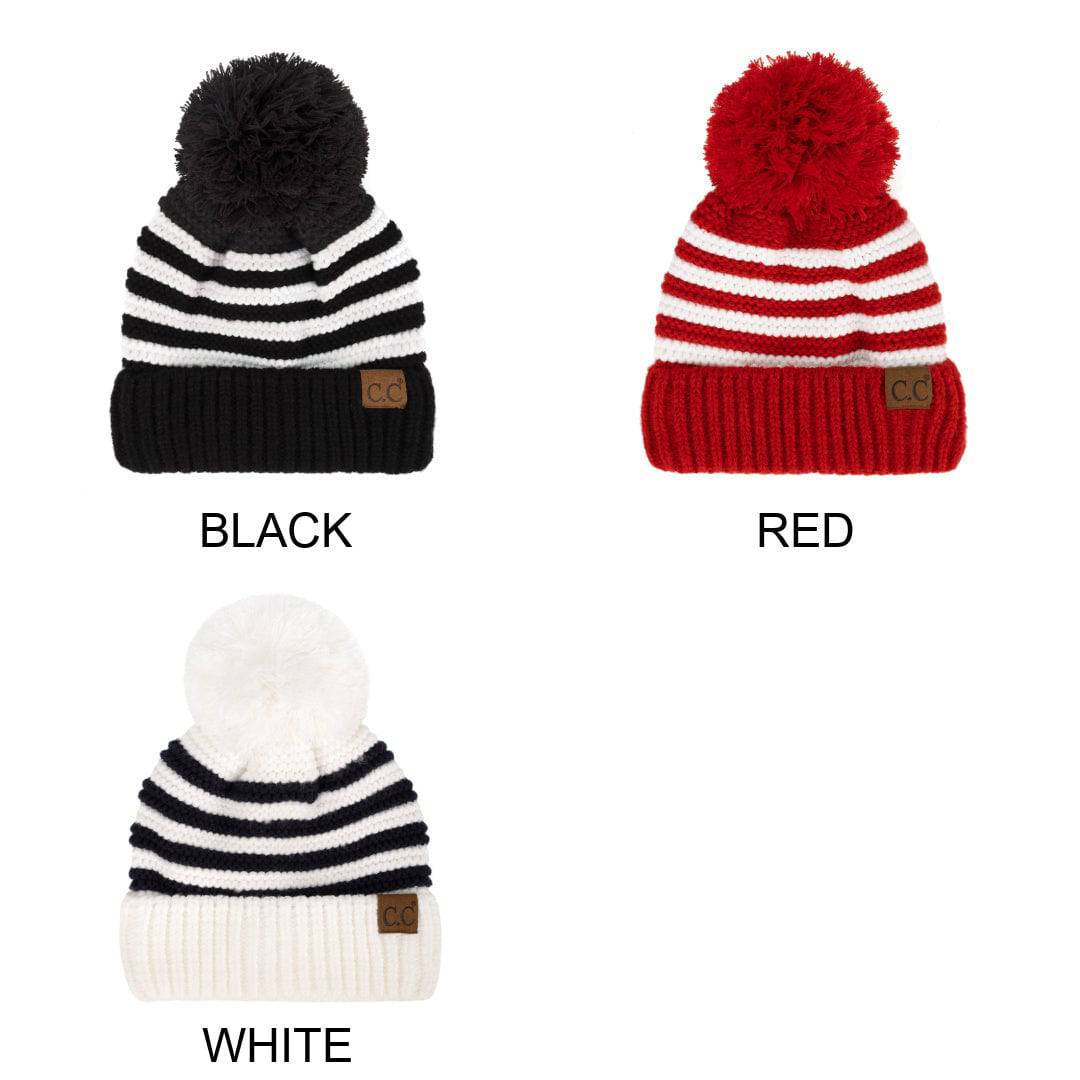 CC Chunky Knit Striped Pom Beanie