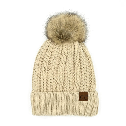 CC Bold Pom Accented Kids Youth to Adult Beanies Hats