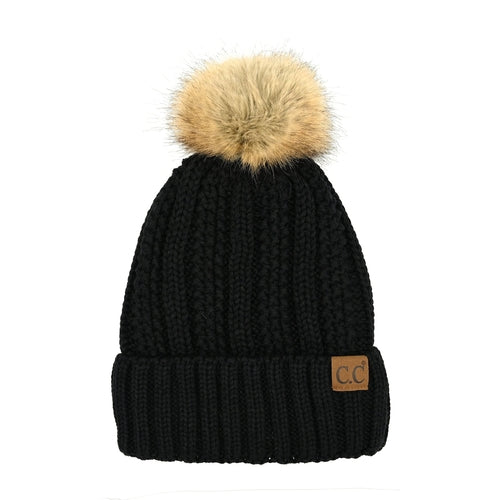 CC Bold Pom Accented Kids Youth to Adult Beanies Hats