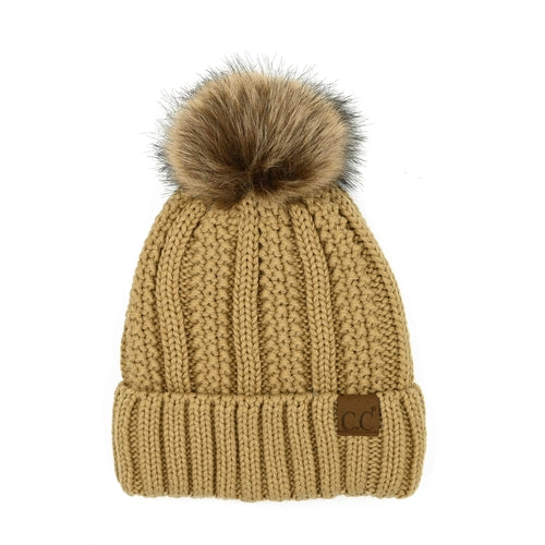 CC Bold Pom Accented Kids Youth to Adult Beanies Hats