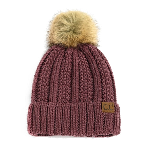 CC Bold Pom Accented Kids Youth to Adult Beanies Hats