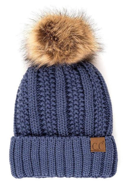 CC Bold Pom Accented Kids Youth to Adult Beanies Hats