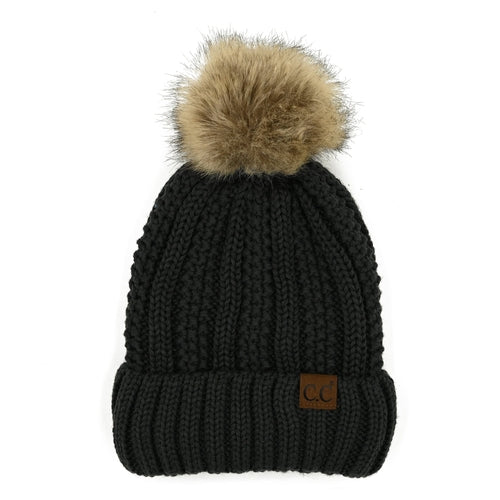 CC Bold Pom Accented Kids Youth to Adult Beanies Hats