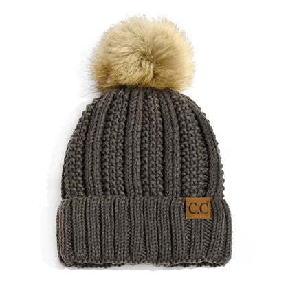 CC Bold Pom Accented Kids Youth to Adult Beanies Hats