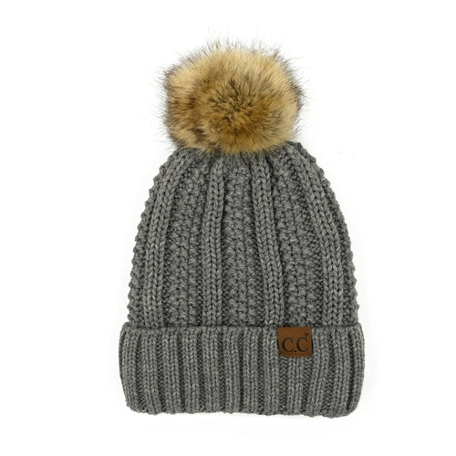 CC Bold Pom Accented Kids Youth to Adult Beanies Hats