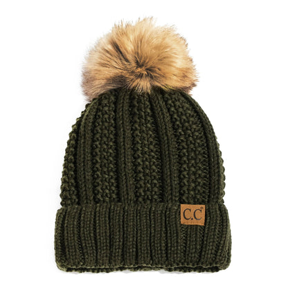 CC Bold Pom Accented Kids Youth to Adult Beanies Hats