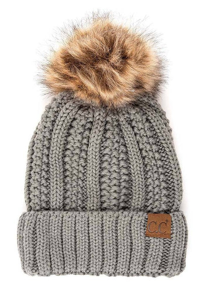 CC Bold Pom Accented Kids Youth to Adult Beanies Hats