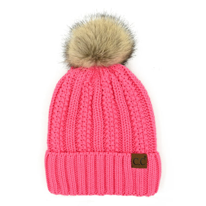 CC Bold Pom Accented Kids Youth to Adult Beanies Hats