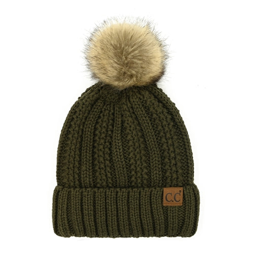 CC Bold Pom Accented Kids Youth to Adult Beanies Hats