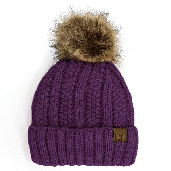 CC Bold Pom Accented Kids Youth to Adult Beanies Hats