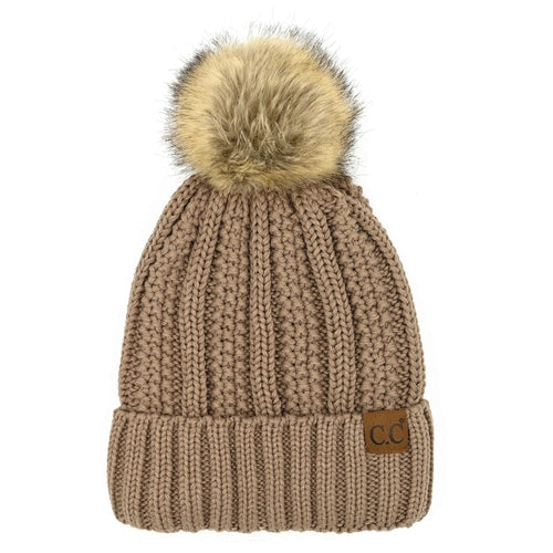 CC Bold Pom Accented Kids Youth to Adult Beanies Hats