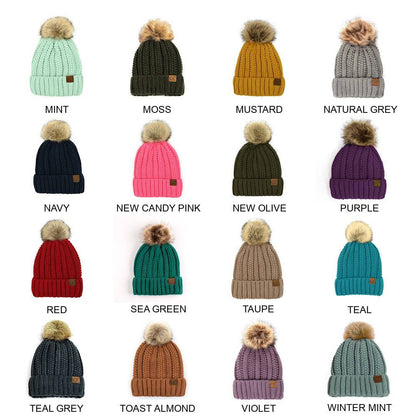 CC Bold Pom Accented Kids Youth to Adult Beanies Hats