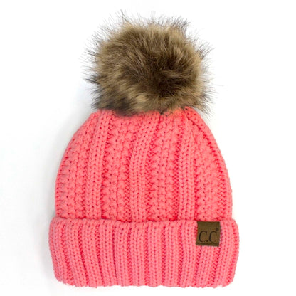 CC Bold Pom Accented Kids Youth to Adult Beanies Hats