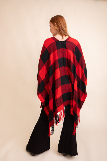 Classic Buffalo Check Tassel Ruana