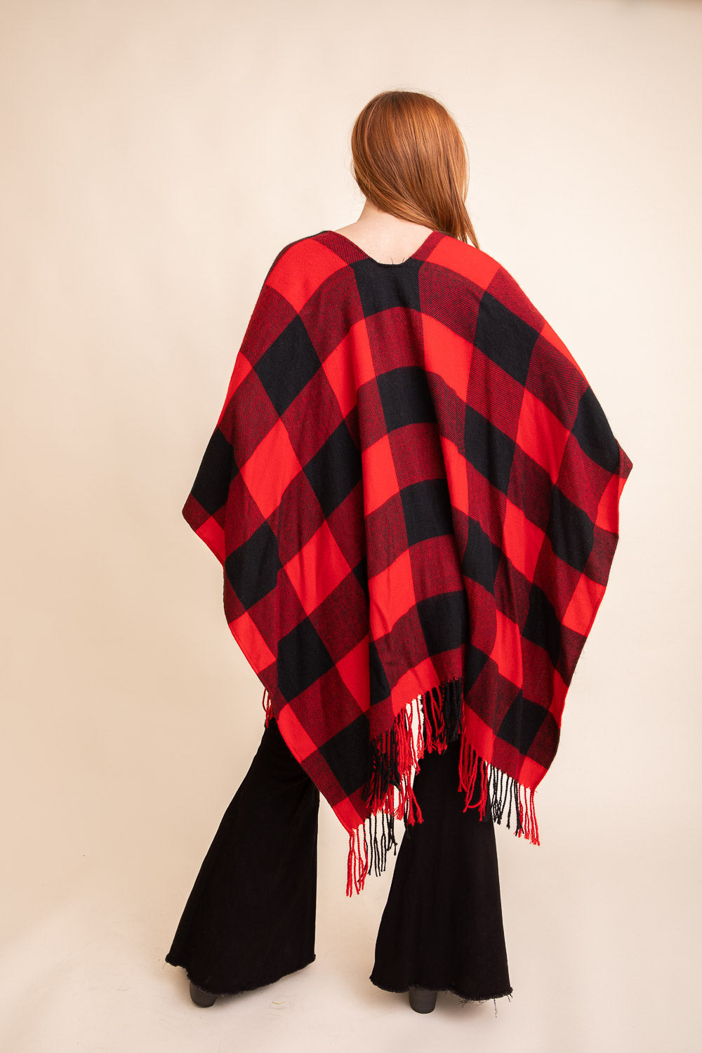 Classic Buffalo Check Tassel Ruana