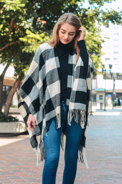 Classic Buffalo Check Tassel Ruana