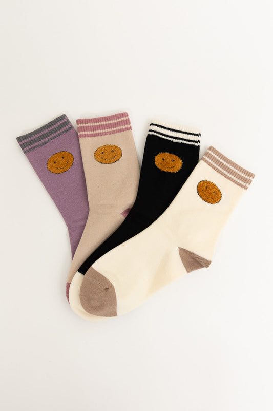 100% Cashmere Threaded Smiles Crew Socks