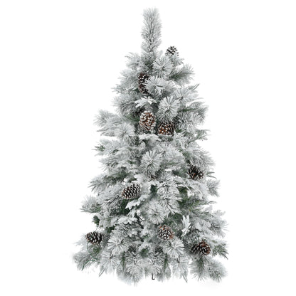 4FT Pre-Lit Spruce Snow Flocked Christmas Tree with Pine Cones,