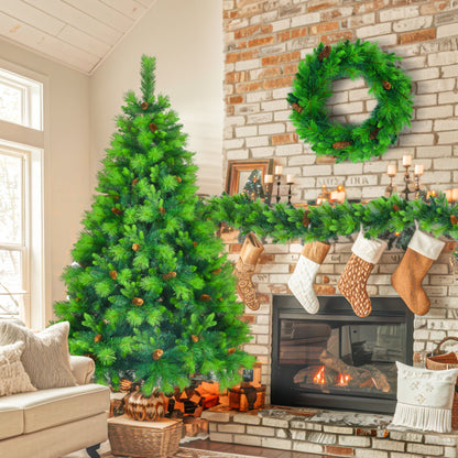 6FT Grass Green Christmas Tree, Large Branches Pine Tree, Pre-Lit Set