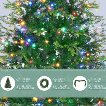 6FT Pre-Lit Aspen Fir Artificial Christmas Tree with Wreath &