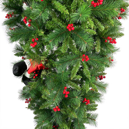 7.5 FT Upside Down Christmas Tree with Artificial Berries and Santa's