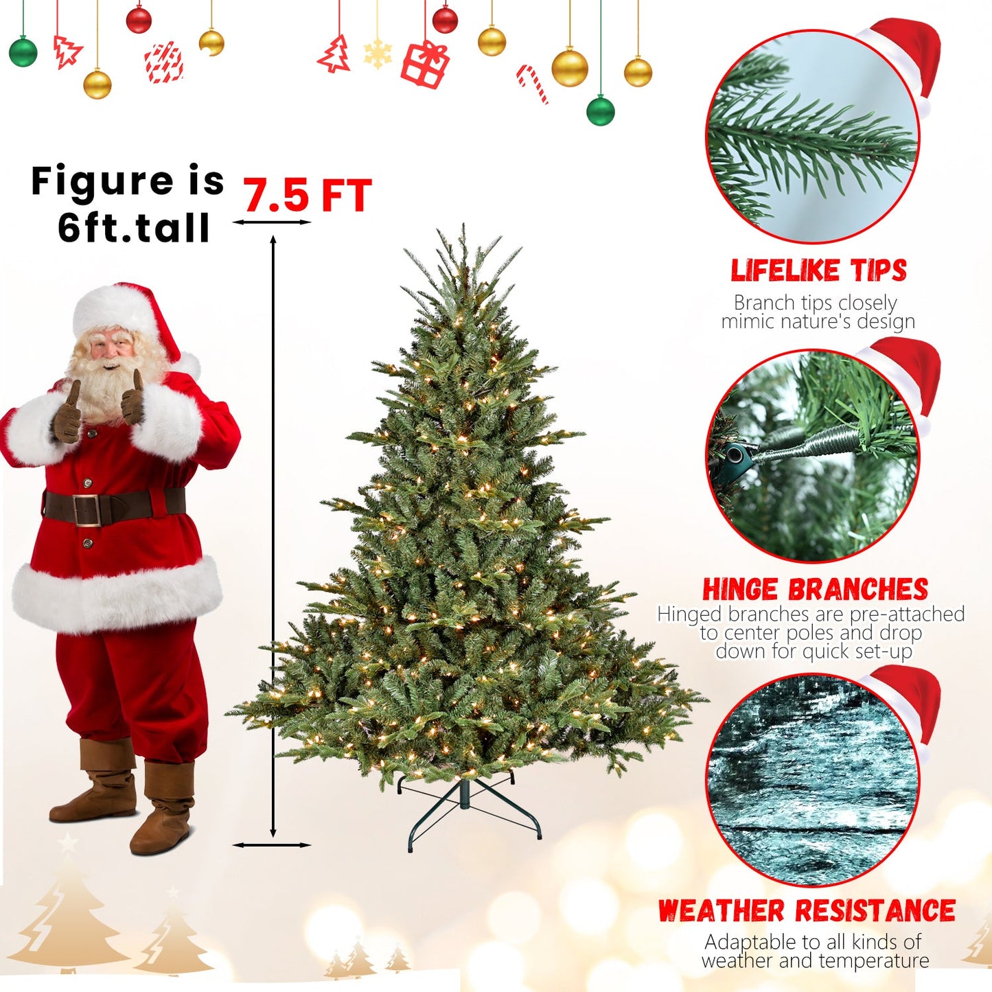 7.5FT Christmas Tree Simulate Nature Advanced Materials Premium Hinged