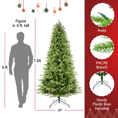 7.5ft Artificial Christmas Tree Prelit PE&PVC With Metal Stand,550