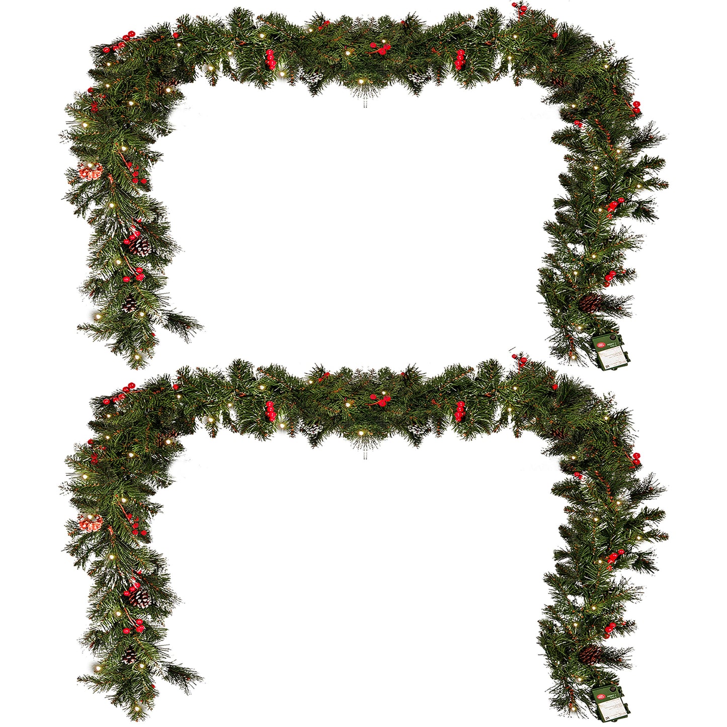 2-packed 9'X10'' Glitter Bristle Mixed Garland with 15 Red Berry and