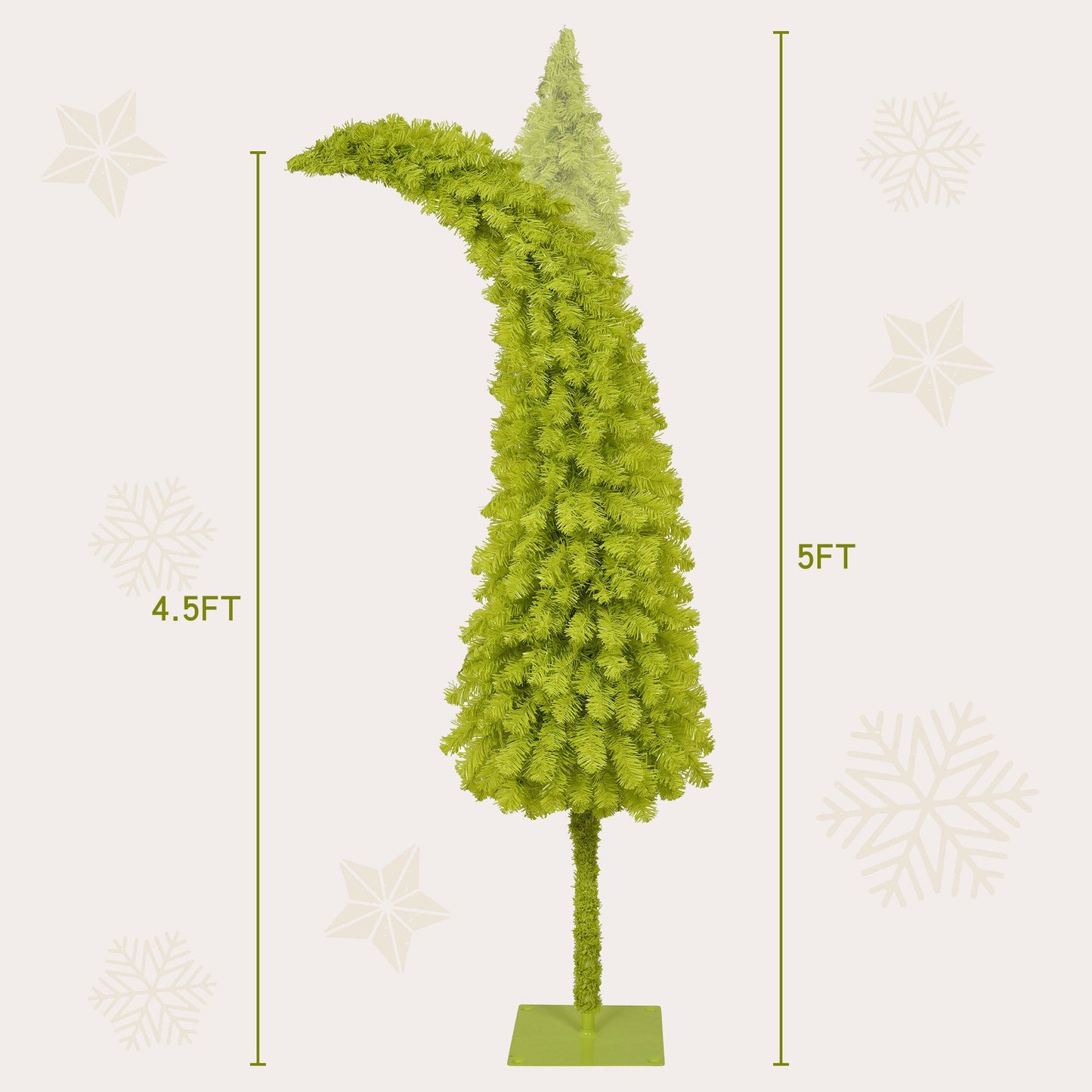 5FT Hinged Fir Artificial Fir Bent Top Christmas Tree, Xmas Tree