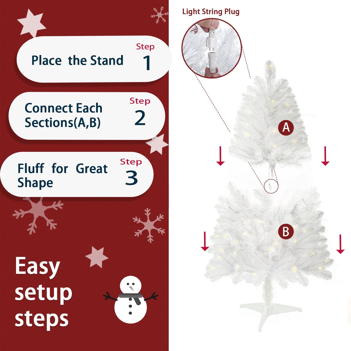 4ft White Artificial Christmas Tree Prelit With Stand ,100 Warm White