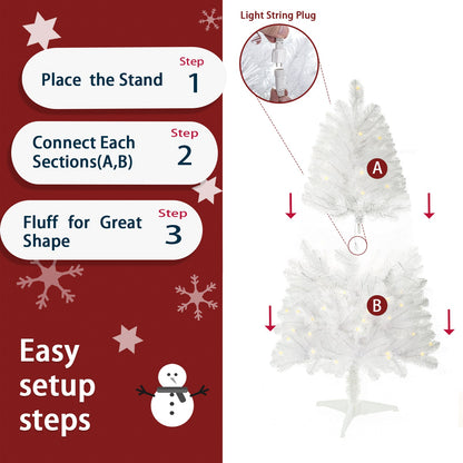 4ft White Artificial Christmas Tree Prelit With Stand ,100 Warm White