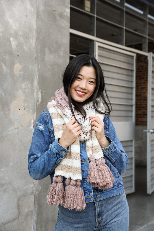 Boho Speckle Stripe Tassel Scarf