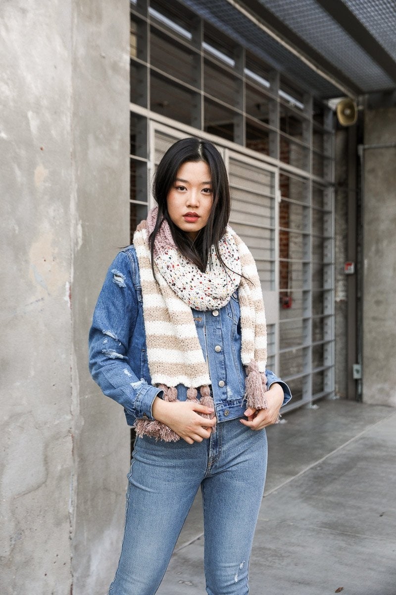 Boho Speckle Stripe Tassel Scarf