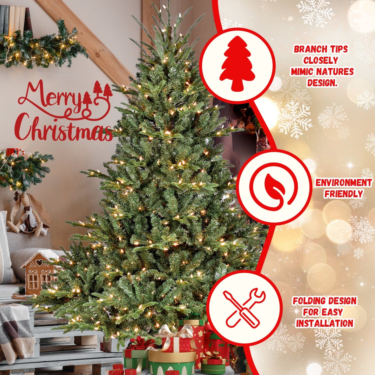 8FT Christmas Tree Simulate Nature Advanced Materials Premium Hinged