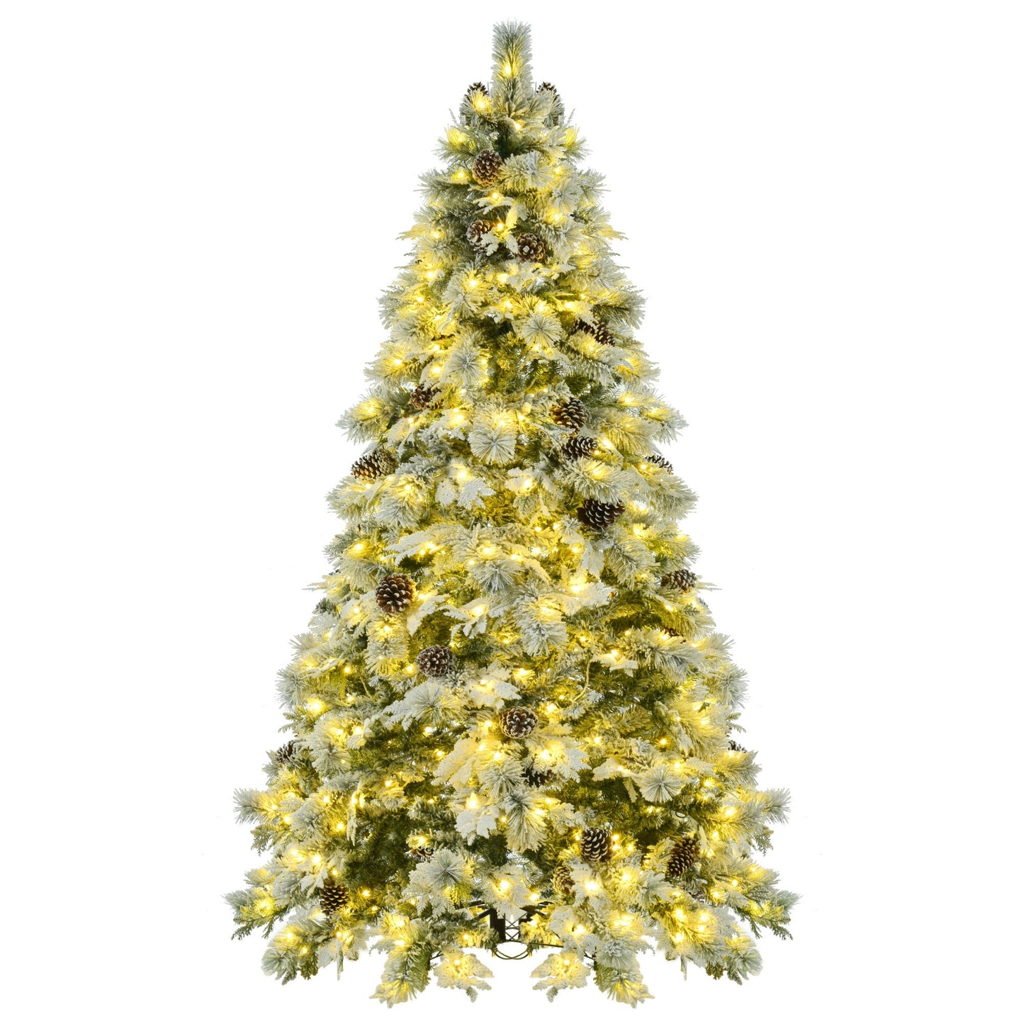 7.5FT Pre-Lit Spruce Snow Flocked Christmas Tree with Pine Cones,